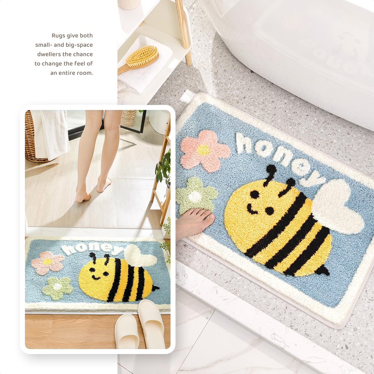 Tapete de baño con diseño de animales, 16 x 24 pulgadas, extra suave y absorbente, lavable a máquina, antideslizante para bañera, ducha y baño,