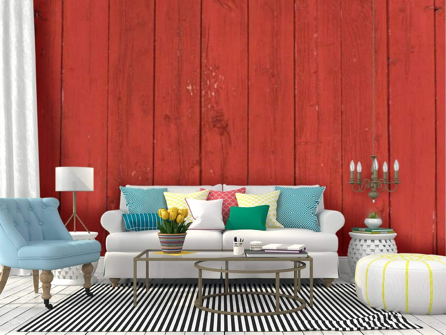 RECETHROWS Mural de pared vertical Oxblood rojo granero tableros y tablones fondo pelar y pegar, papel tapiz autoadhesivo, adhesivo de pared grande,
