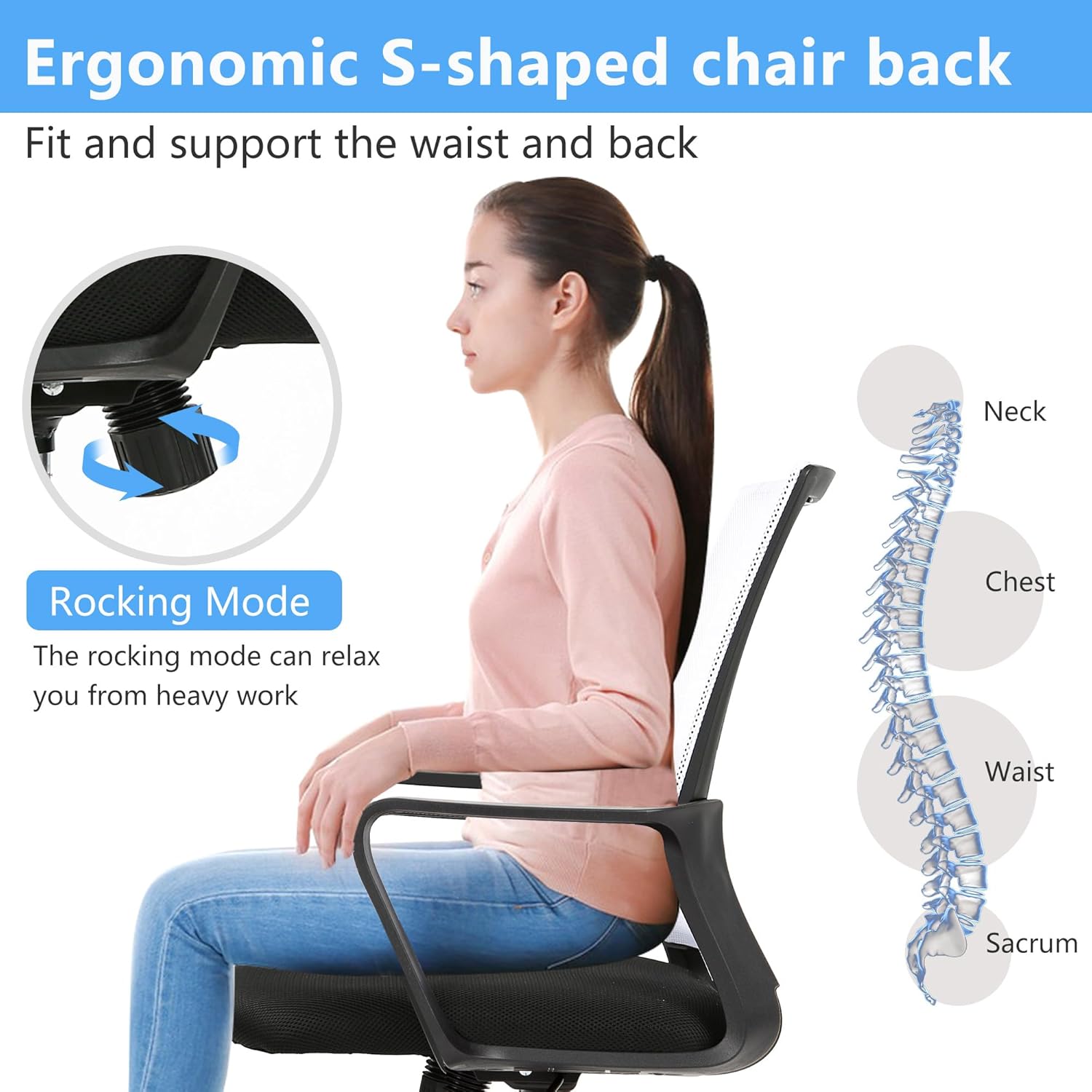 PayLessHere Silla de oficina para computadora, silla ergonómica de malla, respaldo medio, silla giratoria para oficina en casa, silla de escritorio