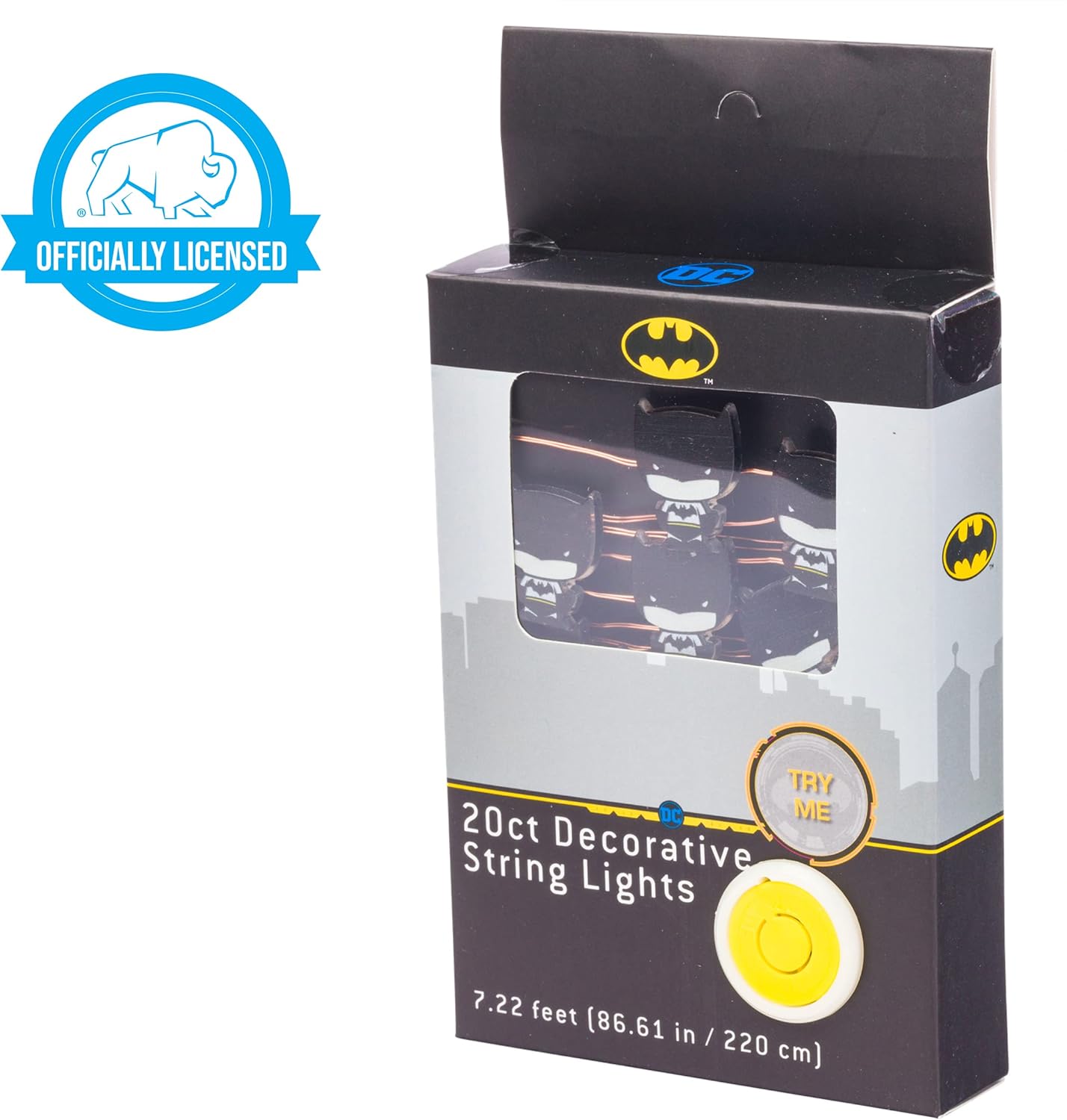 Silver Buffalo DC Comics Batman Chibi – Cadena de luces decorativas de 20 quilates, 7 pies de largo, LED blanco cálido