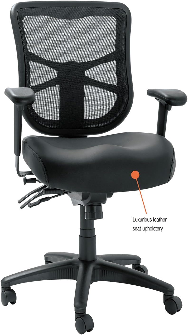 Alera Elusion Series Malla mid-back Multifunction silla, piel negro