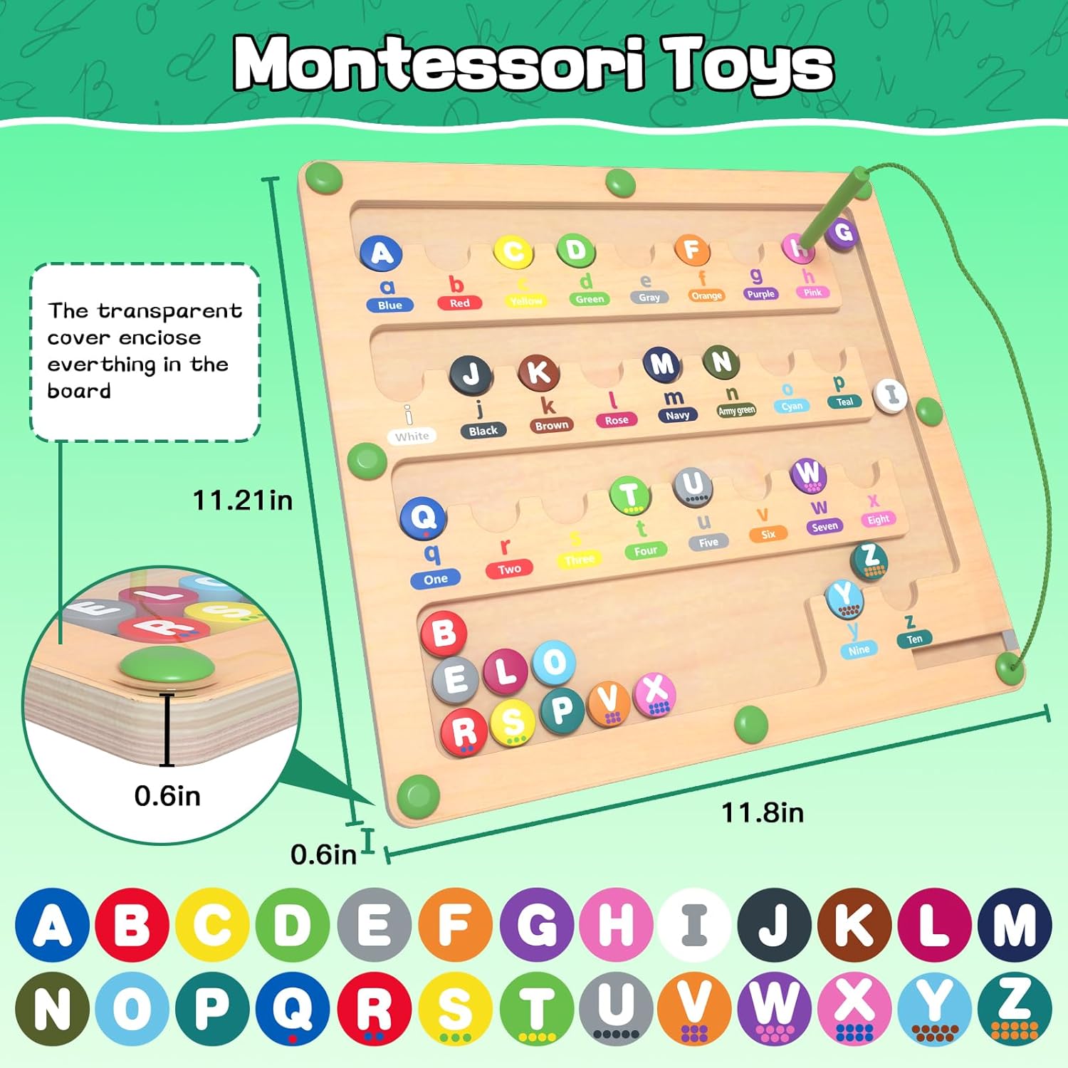 TUEVAK Tablero magnético del laberinto del alfabeto, rompecabezas de aprendizaje ABC, juguetes de clasificación de colores y números para niños