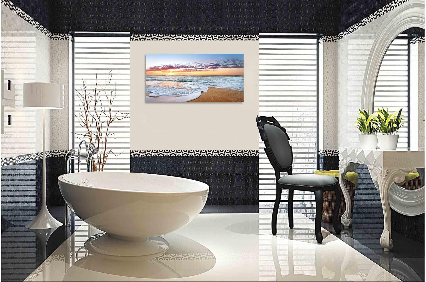 TutuBeer 1 panel, decoración de playa para el hogar, decoración de playa, amanecer de playa blanca con cielo azul profundo, imágenes de playa de la