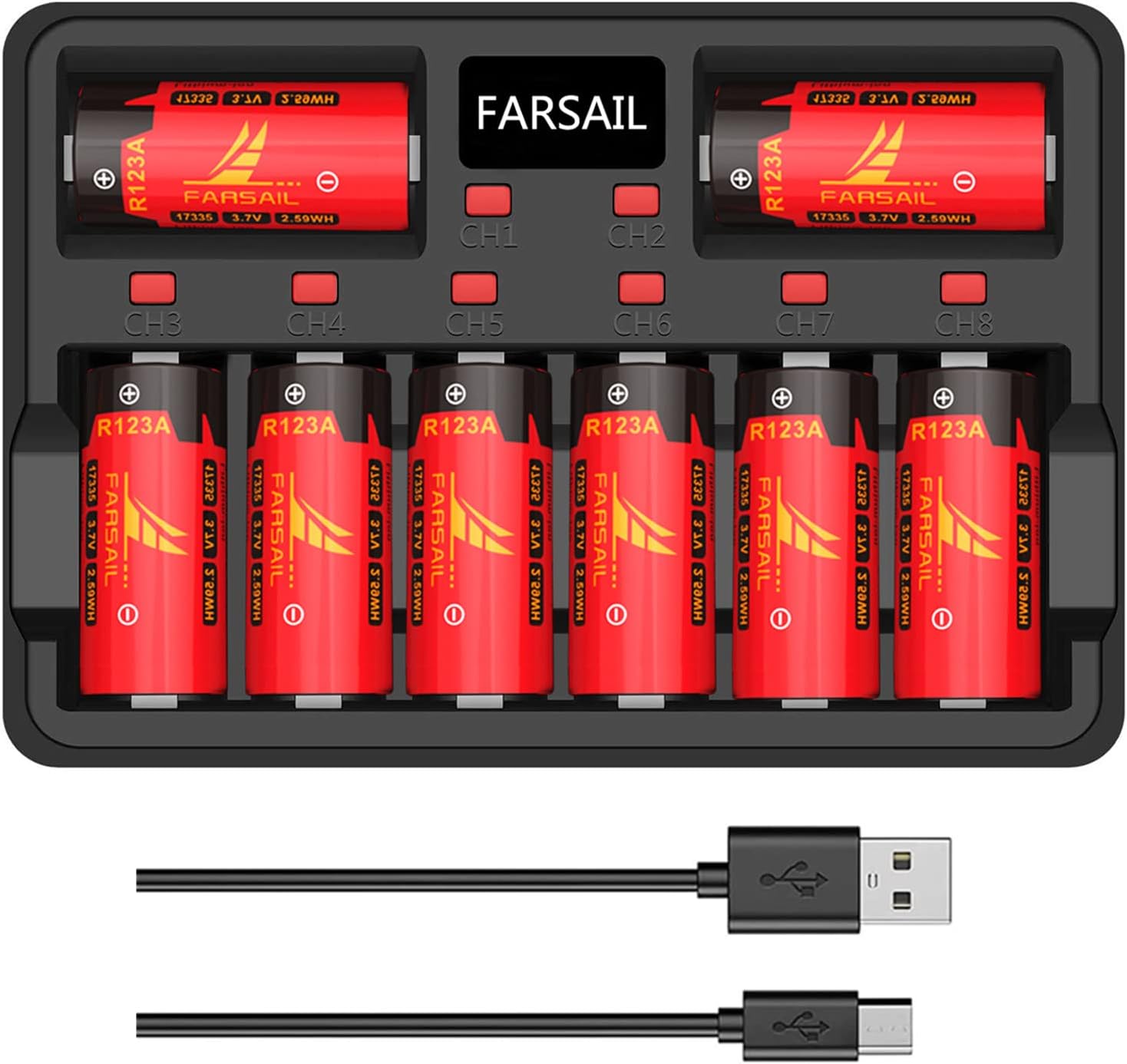 Cargador de baterías recargables CR123A, paquete de 8 baterías recargables de 800 mAH 123A para cámaras Arlo VMC3030 VMK3200 VMS3130 3230C 3430