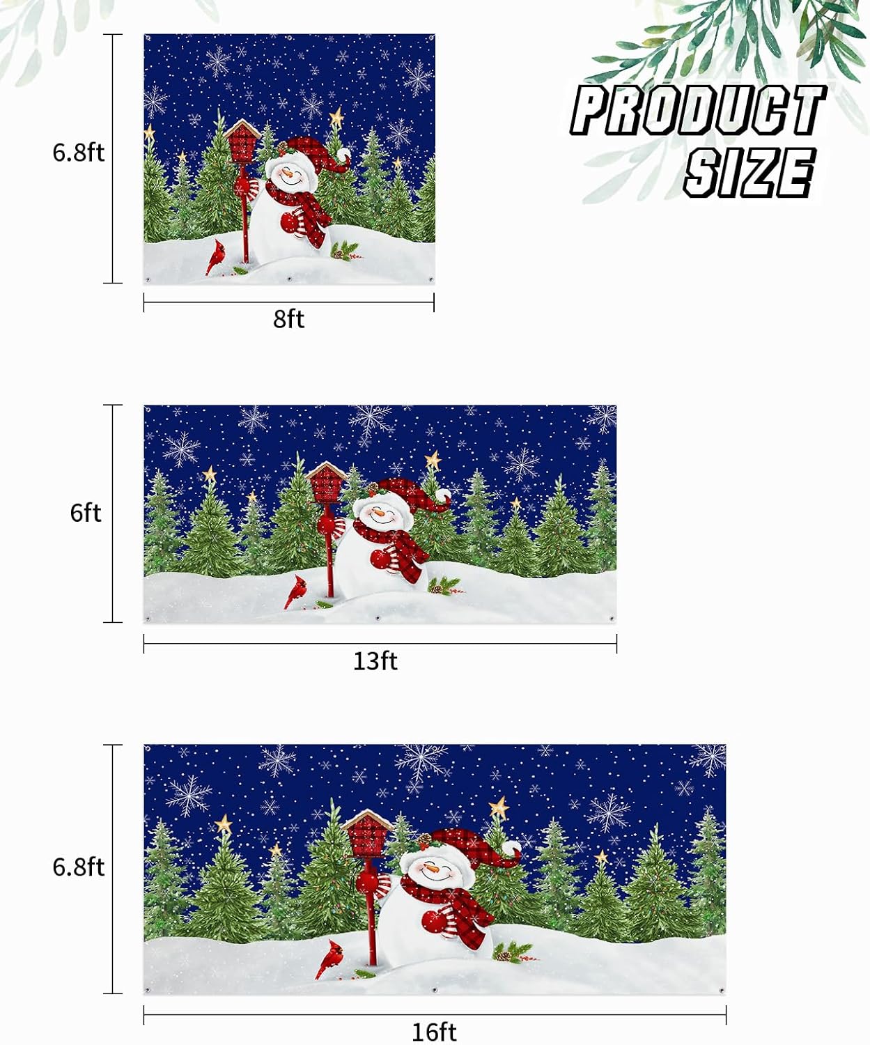 Pancarta de Navidad para puerta de garaje, 7 x 16 pies, muñeco de nieve de Navidad, árbol de Navidad, pájaro rojo, azul oscuro, decoración de puerta