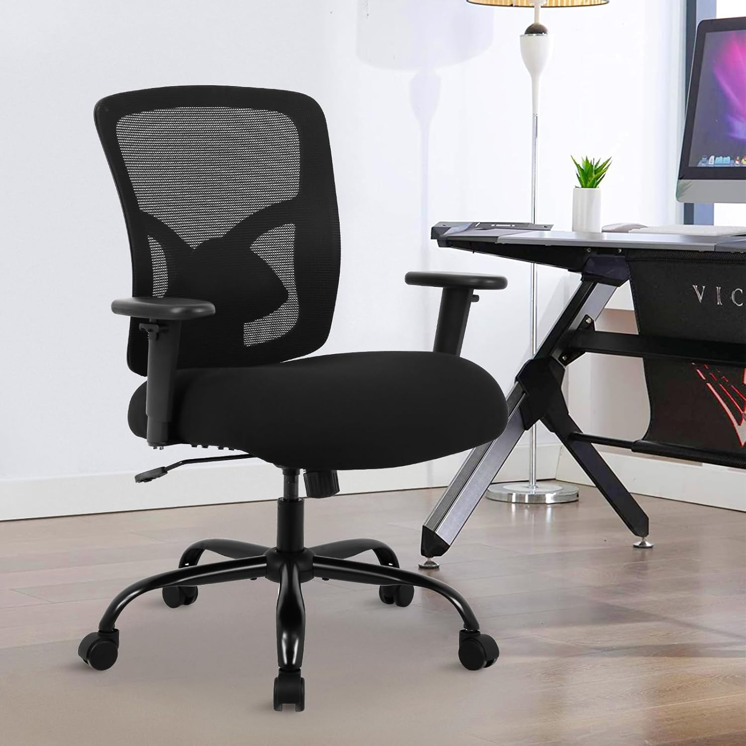 Silla de oficina grande y alta de 400 libras, silla de computadora ancha ergonómica para personas pesadas, silla de escritorio ejecutiva de malla