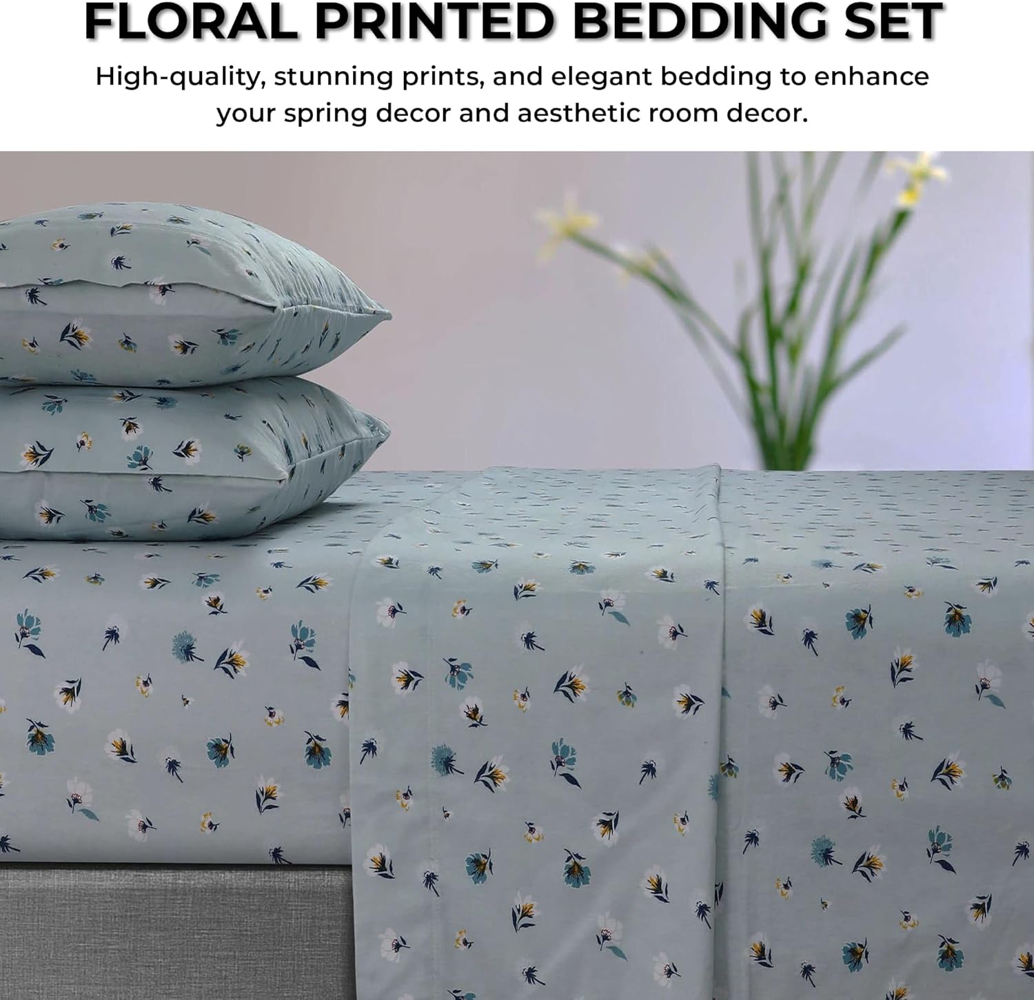 Tribeca Living Floryn – Juego de sábanas de franela con bolsillo extra profundo de 170 GSM, color azul suave, (FLORYNSHEFUBL) , azul claro