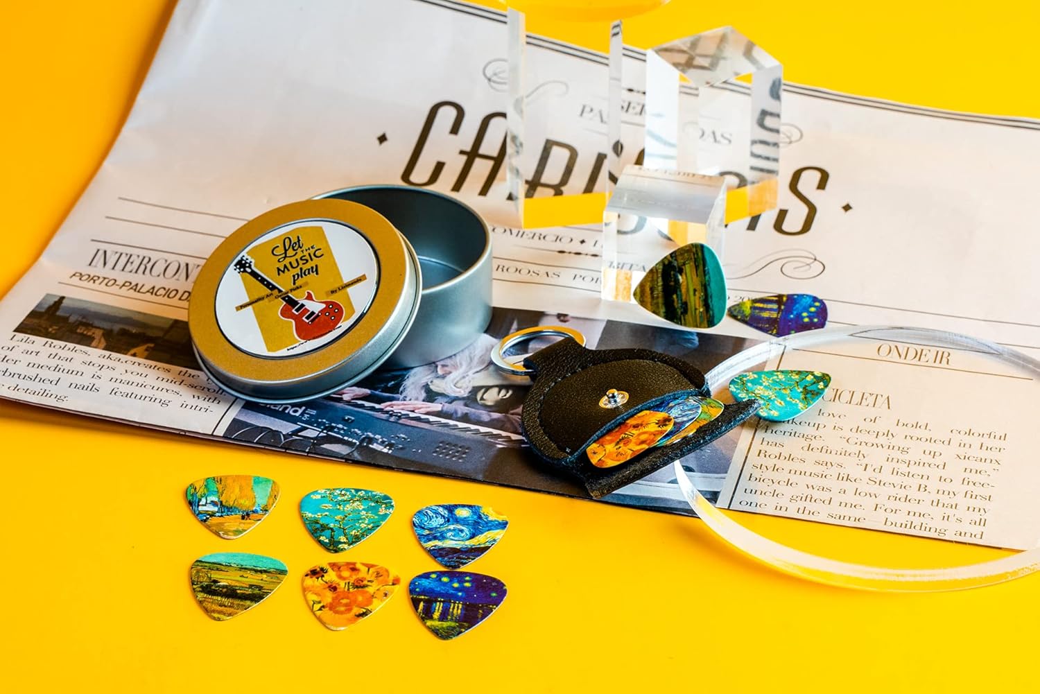 Paquete de 12 puntas de guitarra de celuloide de 0.71mm con estilo y colorido para el bajo de la guitarra, Van Gogh