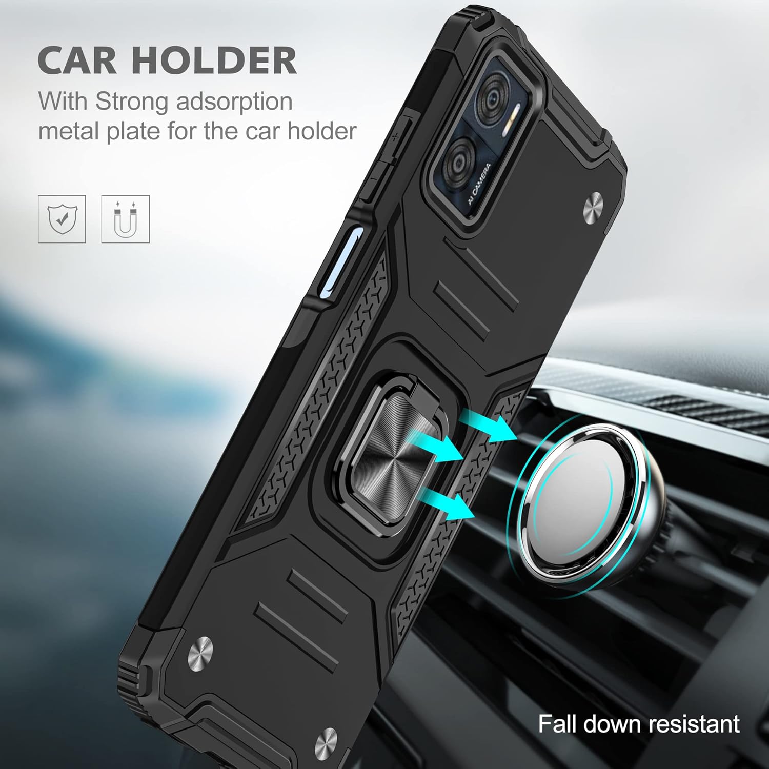 Asuwish Funda de teléfono para Motorola Moto E22E22i 4G con protector de pantalla de vidrio templado y soporte de anillo delgado híbrido protector