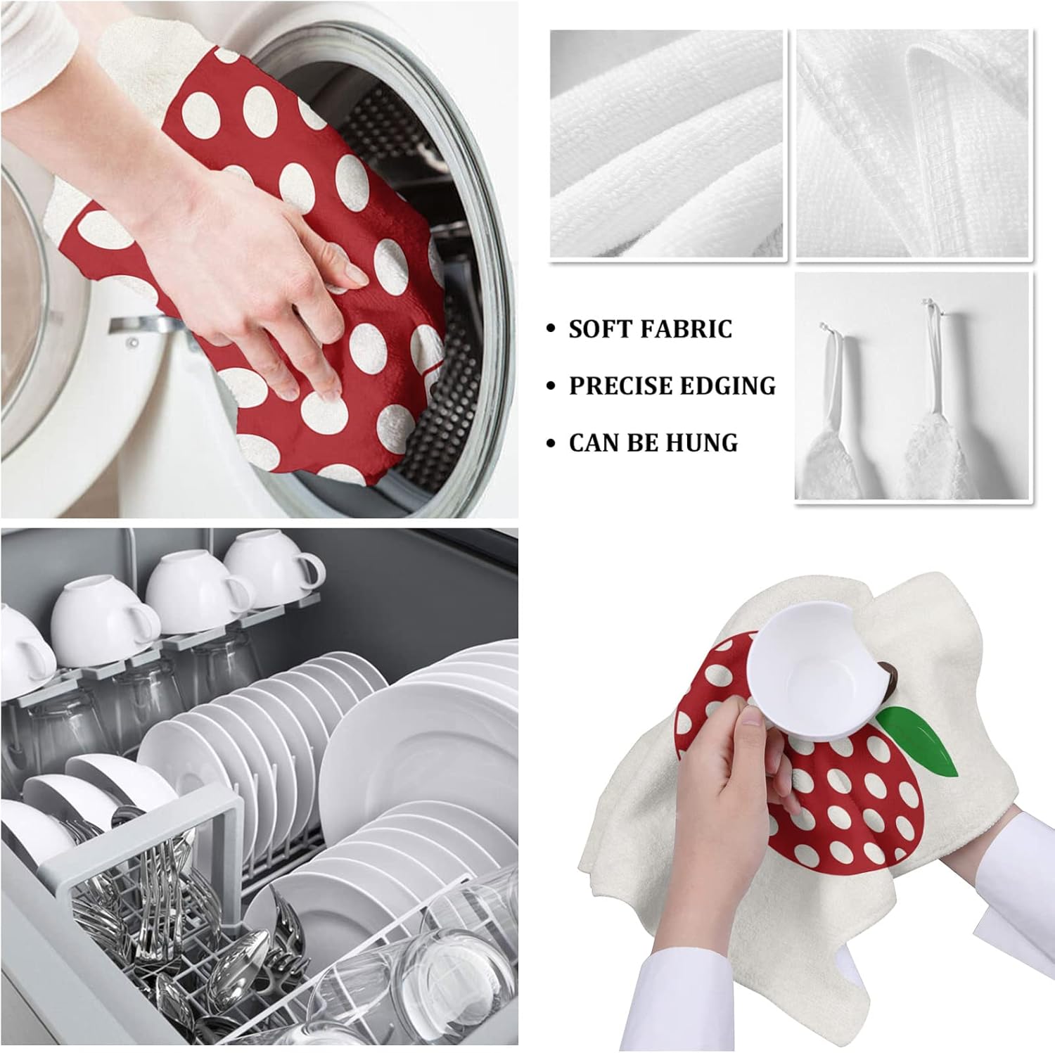 Wave Points – Toalla de cocina absorbente con manzanas rojas, paquete de 3, toallas de mano suaves y reutilizables, toallas de mano suaves y