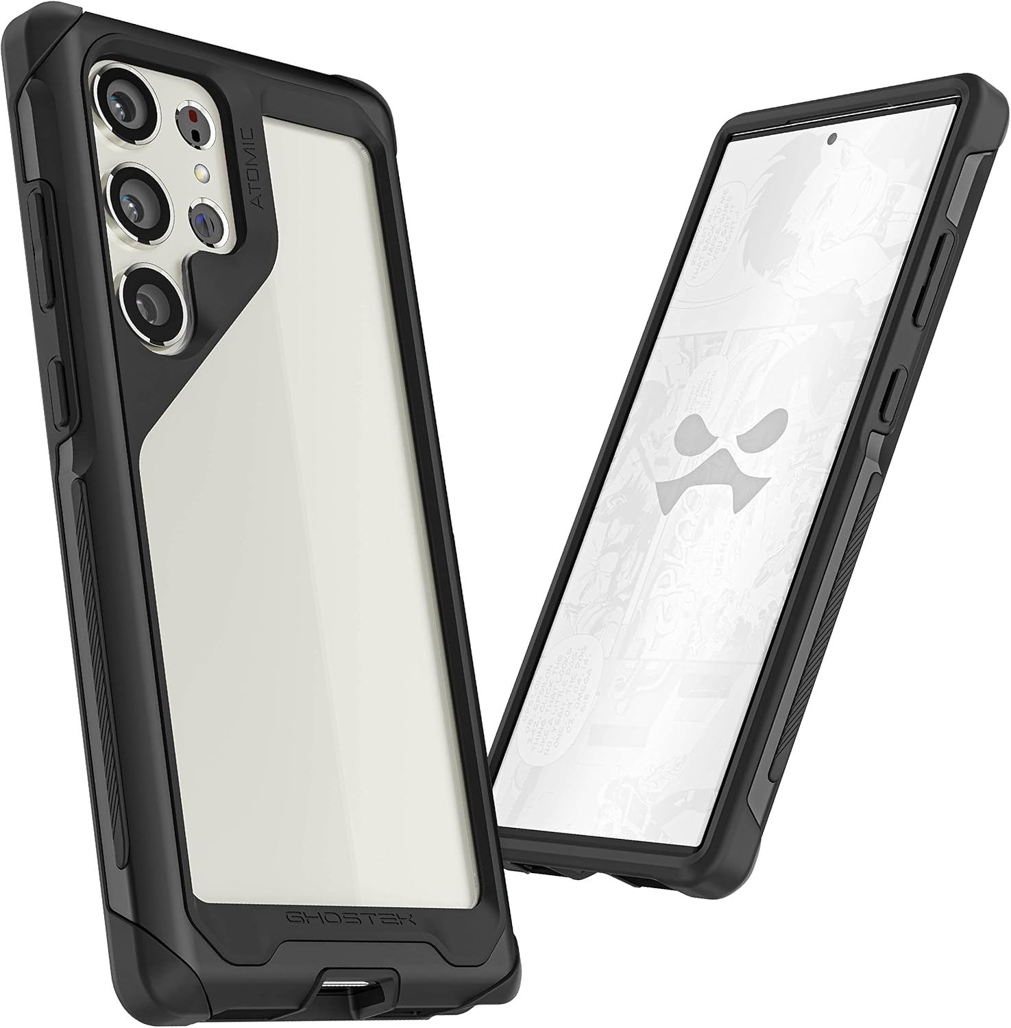 Ghostek ATOMIC – Funda delgada para Galaxy S23 Plus con parte trasera transparente y parachoques de metal de aluminio, protección de carga