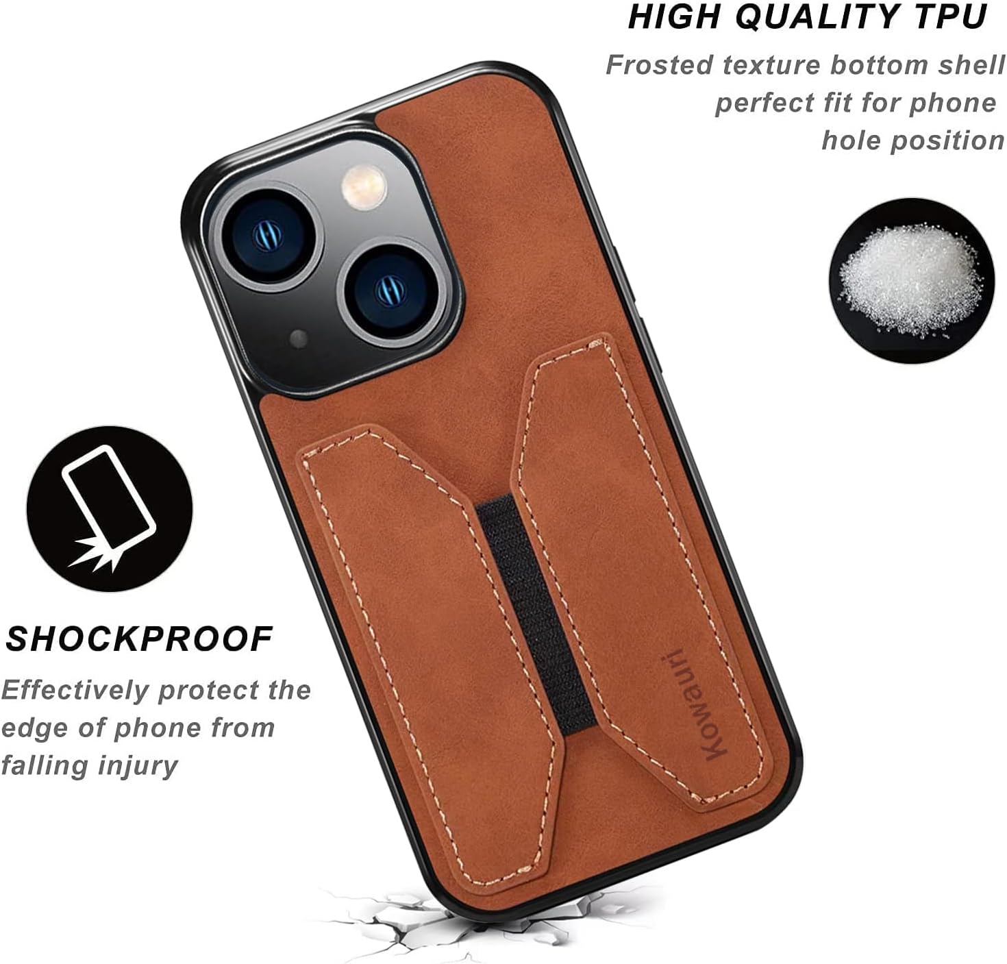 Kowauri Funda para iPhone 15, piel sintética, con ranura para tarjeta de crédito, funda protectora ultra delgada para iPhone 15 (6.1 pulgadas),