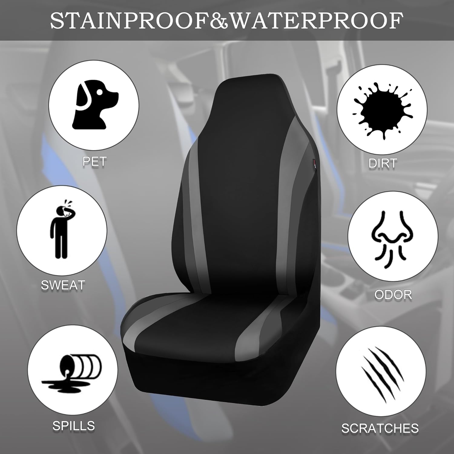 CAR PASS AquaShield – Fundas de asiento de automóvil impermeables de neopreno solo para asientos delanteros, funda de asiento de cubo de respaldo
