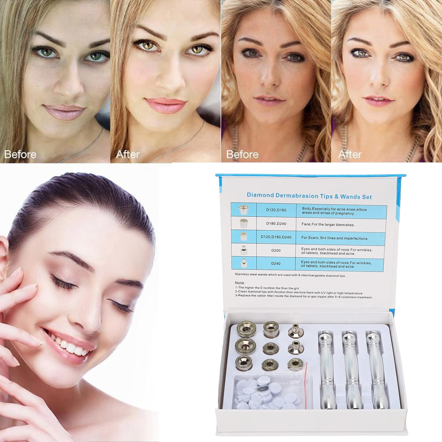 12pcs Set Microdermabras Dermobrasion, Consejos de Reemplazo Varitas Rejuvenecimiento de la Piel Belleza Máquina Accesorios de Reemplazo