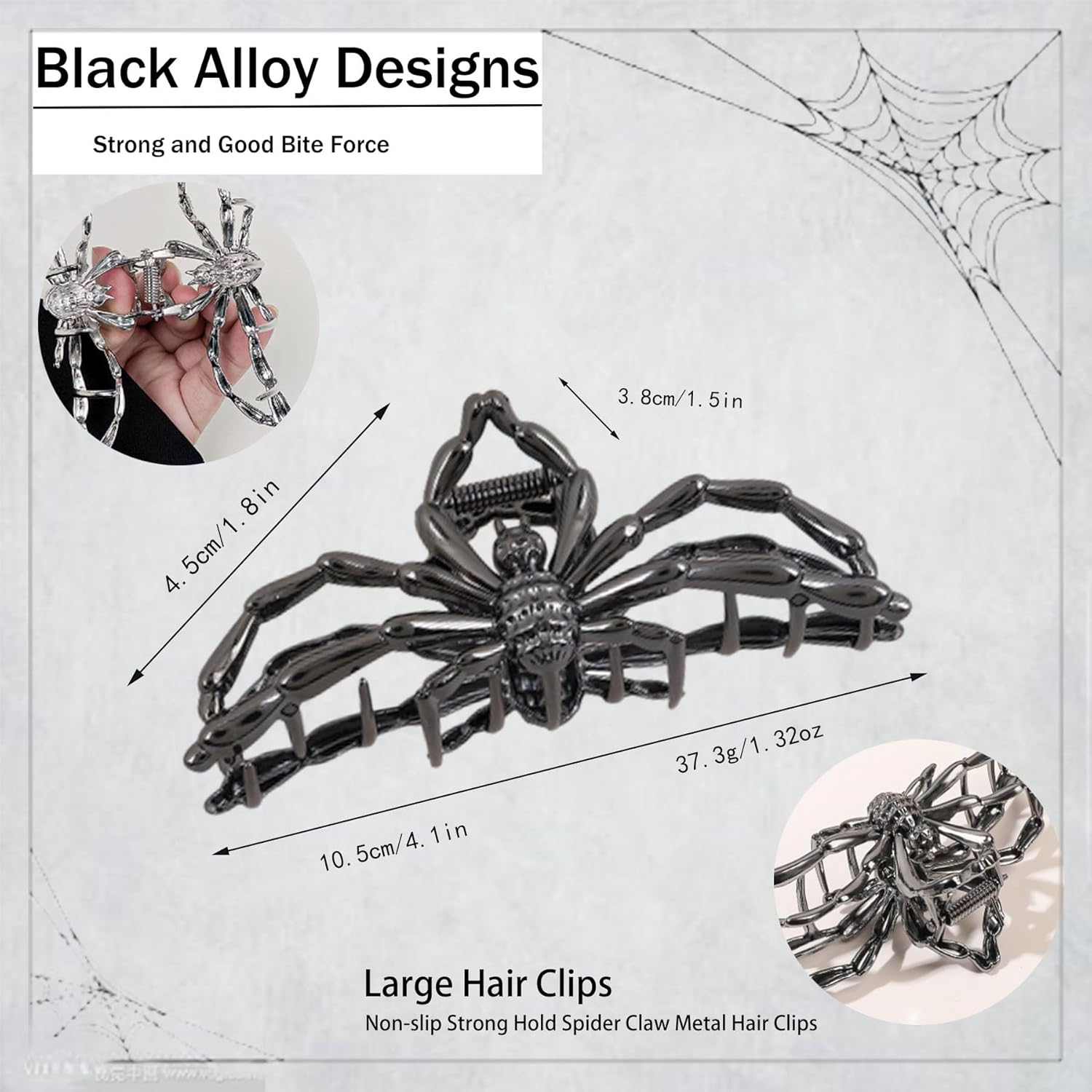 Pinzas para el cabello de Halloween, pinzas de metal con diseño de arañas con accesorios para el cabello, pinzas medianas para cabello finogrueso,