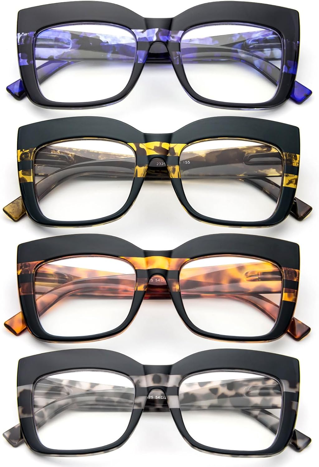 KoKoBin Paquete de 4 elegantes lentes de lectura de ojo de gato con marco grande para mujer, lectores retro de gran tamaño, bloqueo de luz azul