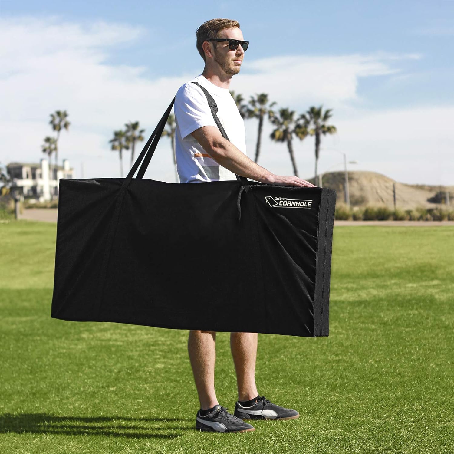 GoSports Regulation Size Wooden Cornhole Set with Natural Wood Finish – Includes Carrying Case