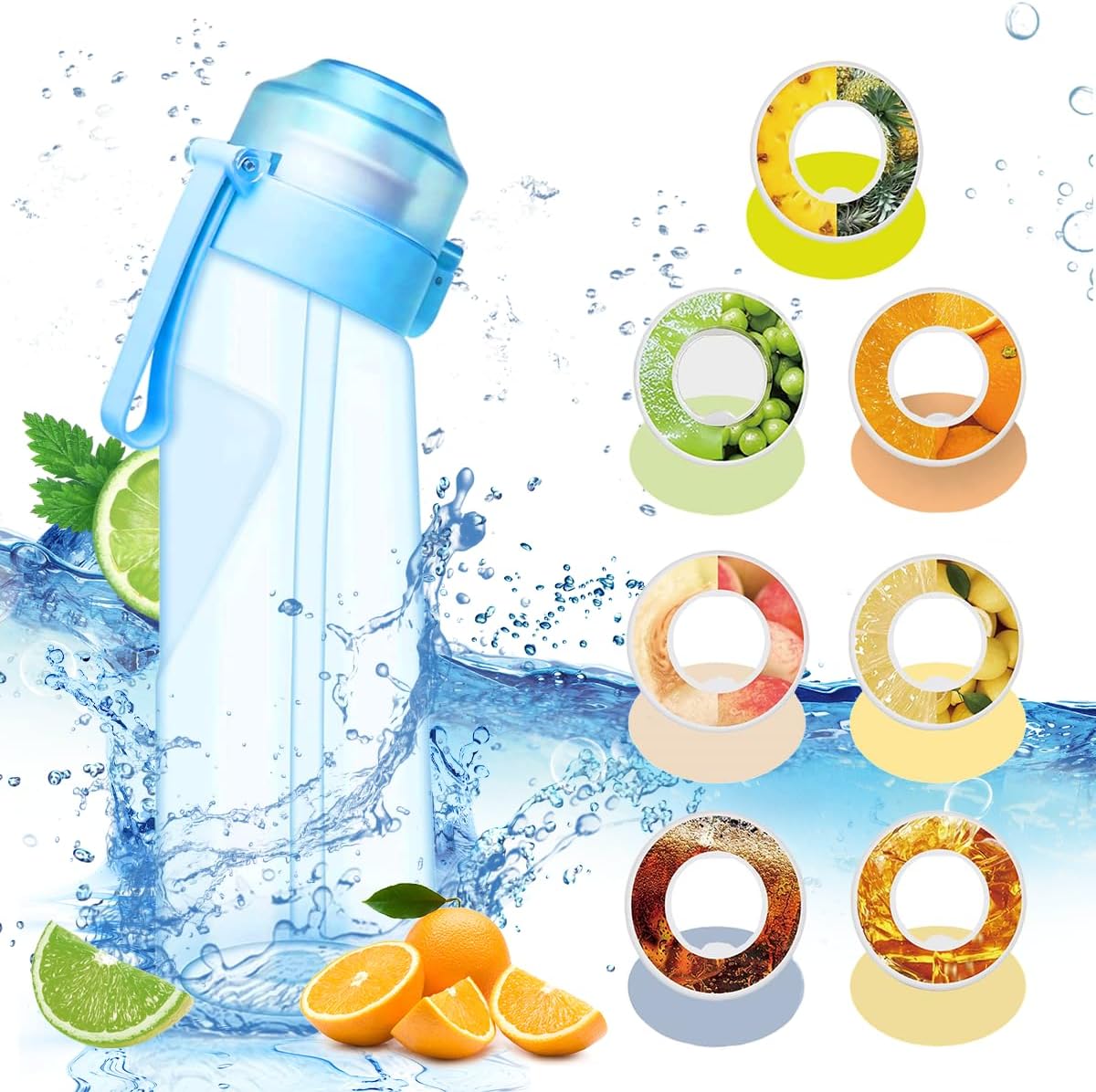 Botella de agua con cápsulas de sabor de 21.9 onzas  22.0 fl oz, botella de agua con fragancia de fruta, botella de agua reciclable para deportes,