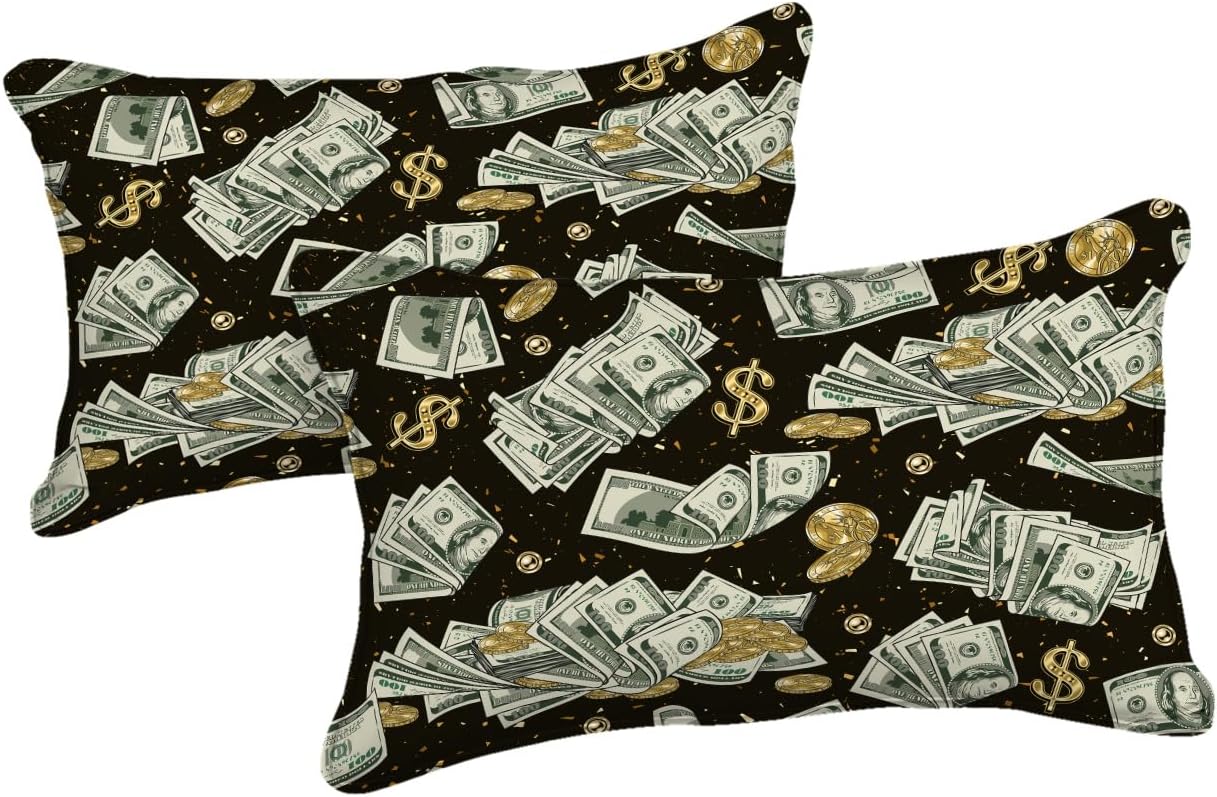 Merryword Juego de funda de edredón de lujo, tamaño King, juego de cama de billetes de dólar, patrón de monedas doradas abstractas, ropa de cama de