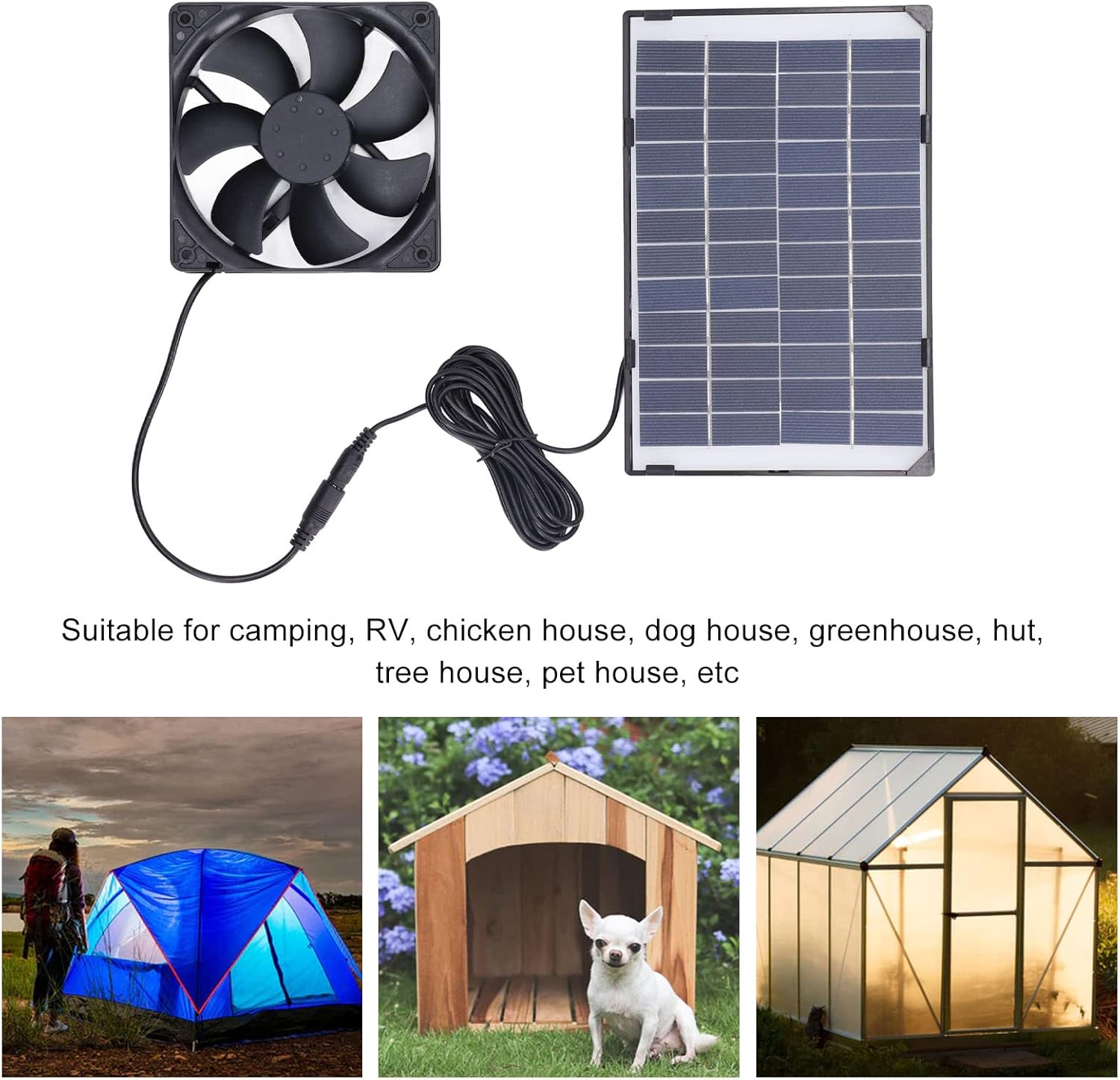 Flbirret Mini ventilador de panel solar portátil para acampar casa de mascotas, ventilador de escape de 6 W 12 V con panel de polisilicio, elimina