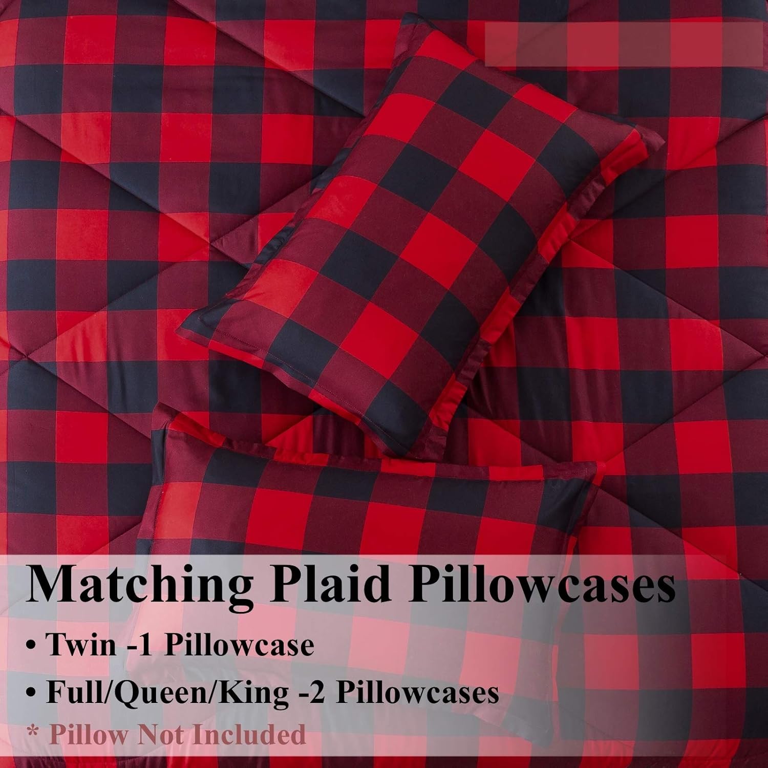 Andency – Edredón de cuadros rojos tamaño individual (66 x 90 pulgadas), 2 piezas (1 edredón a cuadros y 1 funda de almohada), juego de cama con