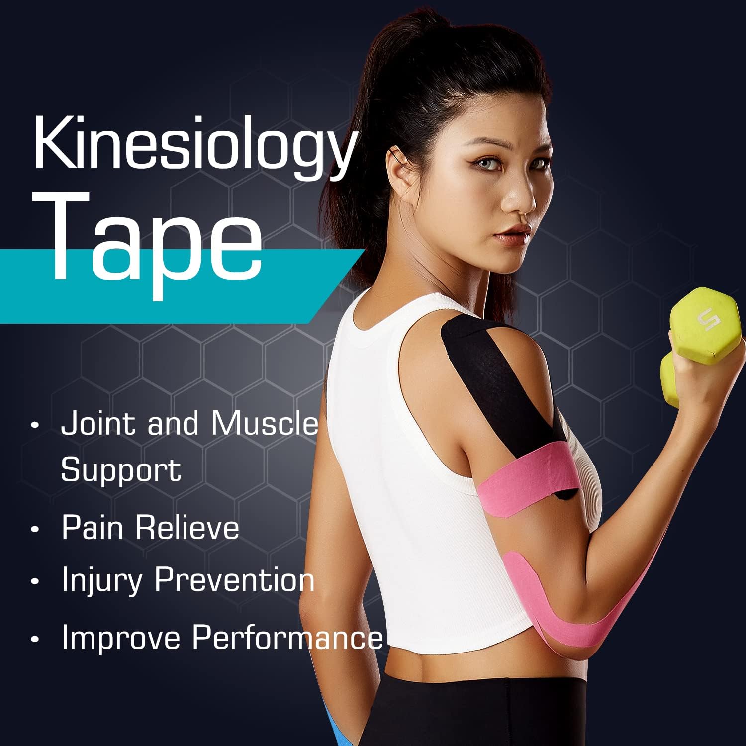 Cinta de kinesiología (paquete de 2) para deportes y recuperación, resistente al agua, sin látex, cinta atlética de algodón elástico de alta calidad