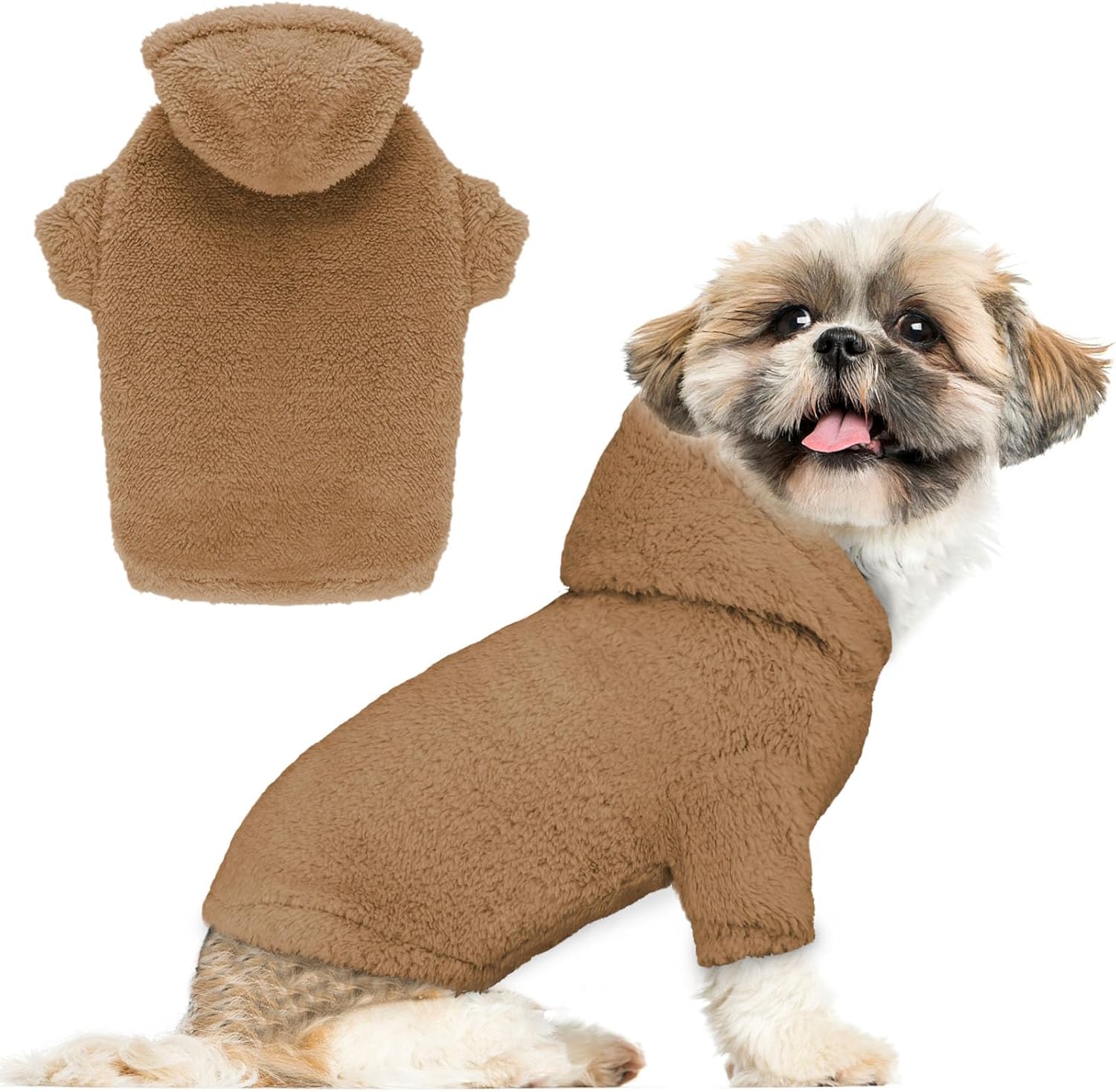 Suéteres mullidos para perros pequeños, ropa para perro, ropa para perro, abrigos, suaves, acogedores, sudadera con capucha de forro polar para