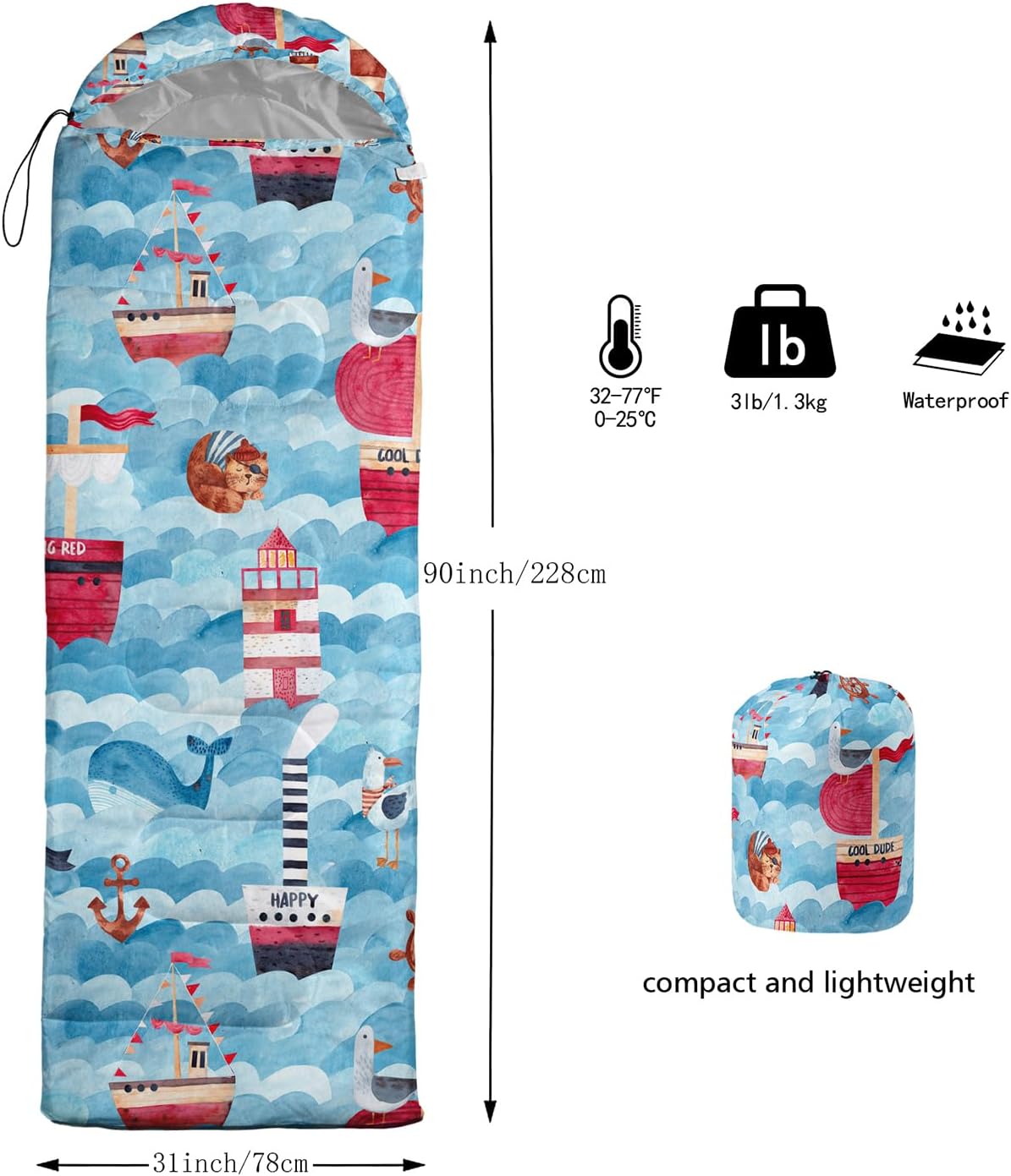 CVHOUSE Saco de dormir para camping, 3 estaciones, clima cálido y fresco, ligero, saco de dormir impermeable para adultos y niños, viajes y al aire