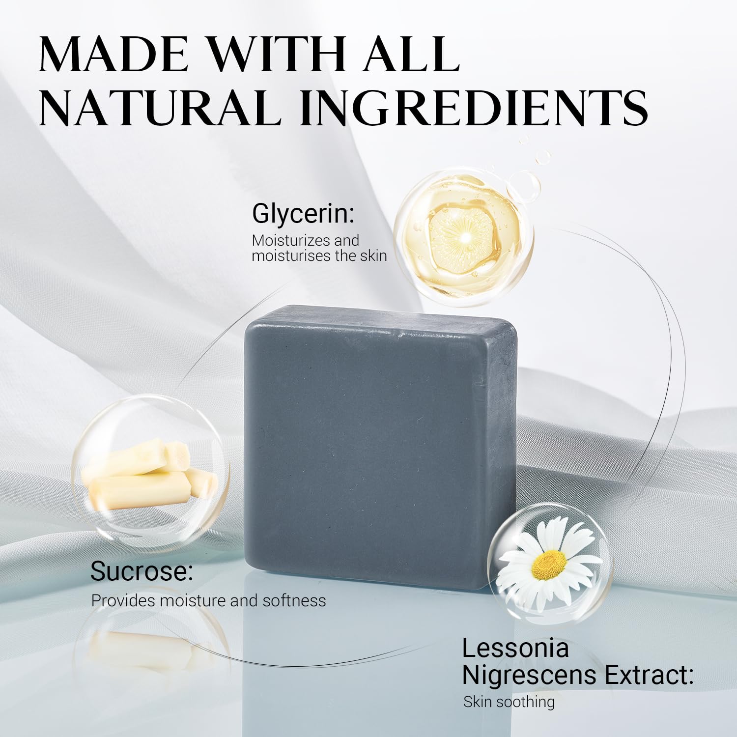 Jabón de barra natural para hombre, paquete de 3 unidades, jabón hidratante hecho de aceites naturales, viene con protector de jabón, sin productos