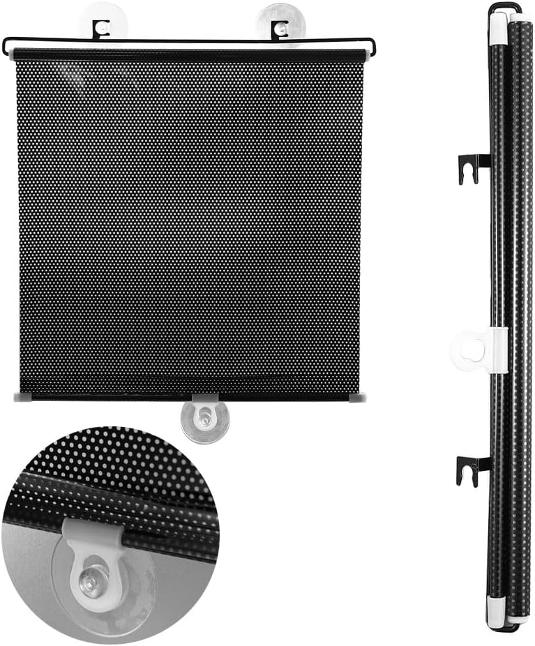 1 persiana enrollable con ventosas, cortinas opacas con bloqueo de rayos UV, cortina para automóvil, hogar (15.7 in x 23.6 in, negro)