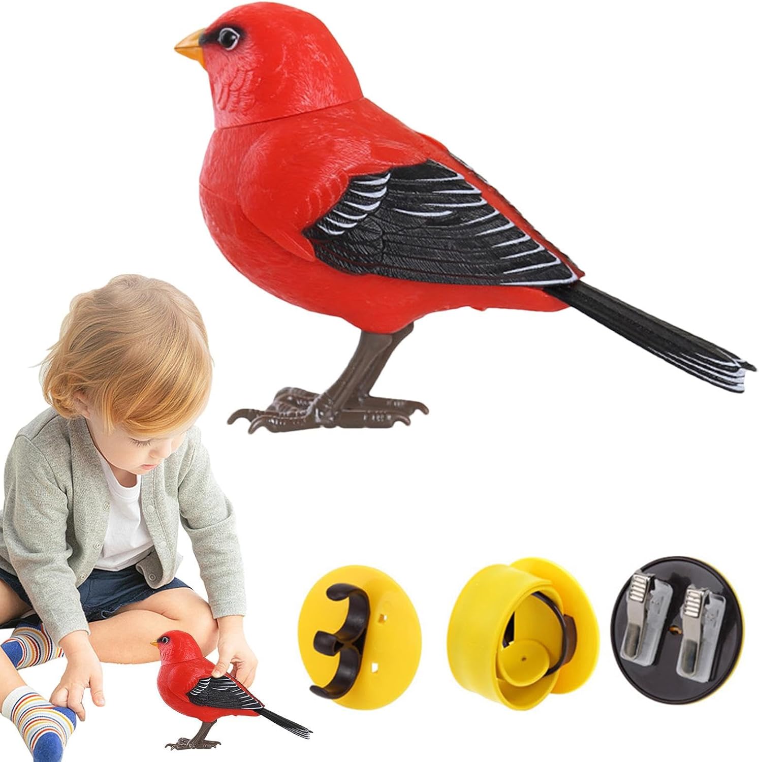 Juguete eléctrico de pájaro que canta y canto y canta, lindo juguete interactivo y decoración, movimiento y sonido activado, funciona con pilas,
