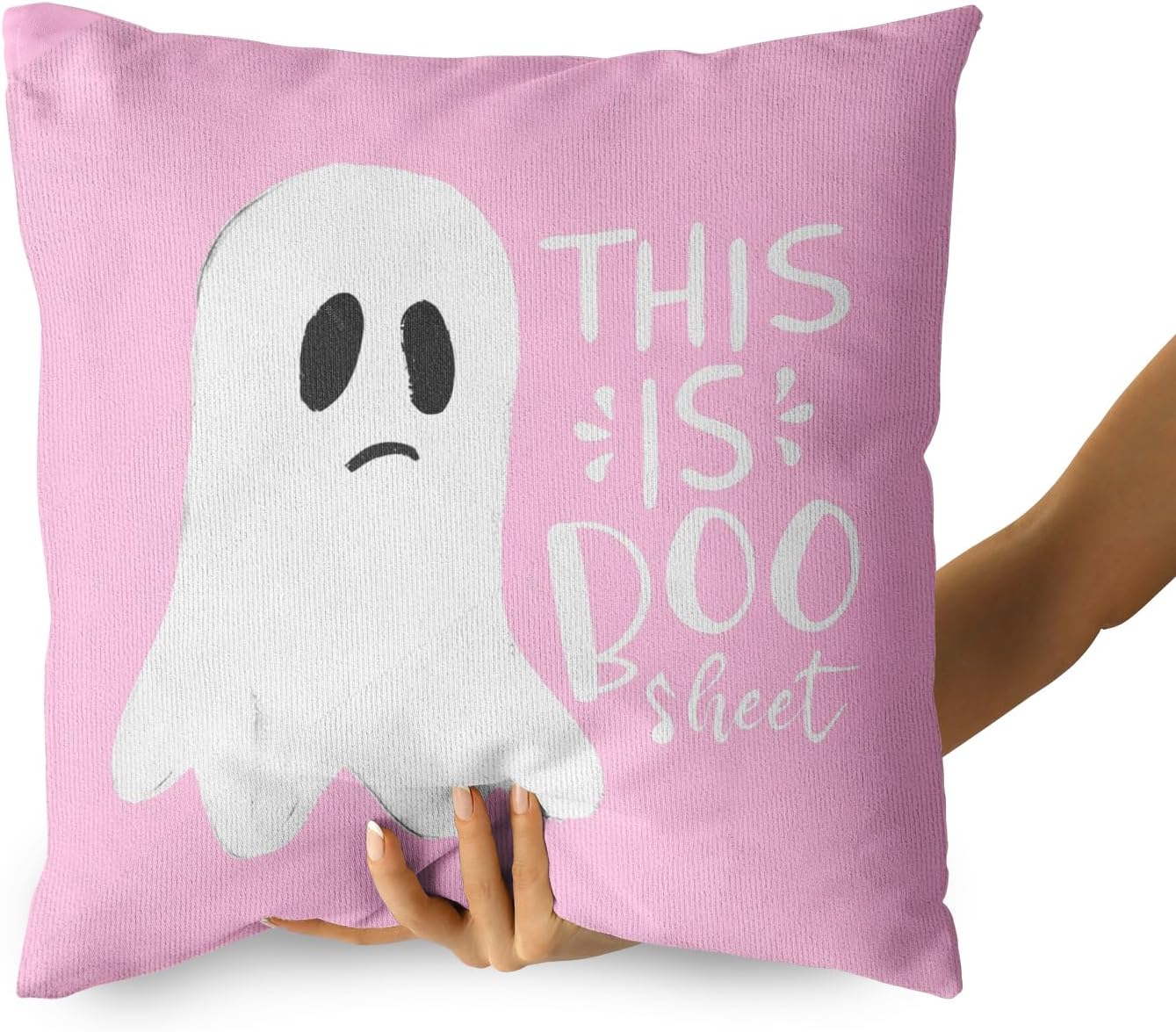 Funda de almohada de Halloween rosa y blanca con fantasma, fundas de almohada lumbar, decoración al aire libre, almohadas decorativas para
