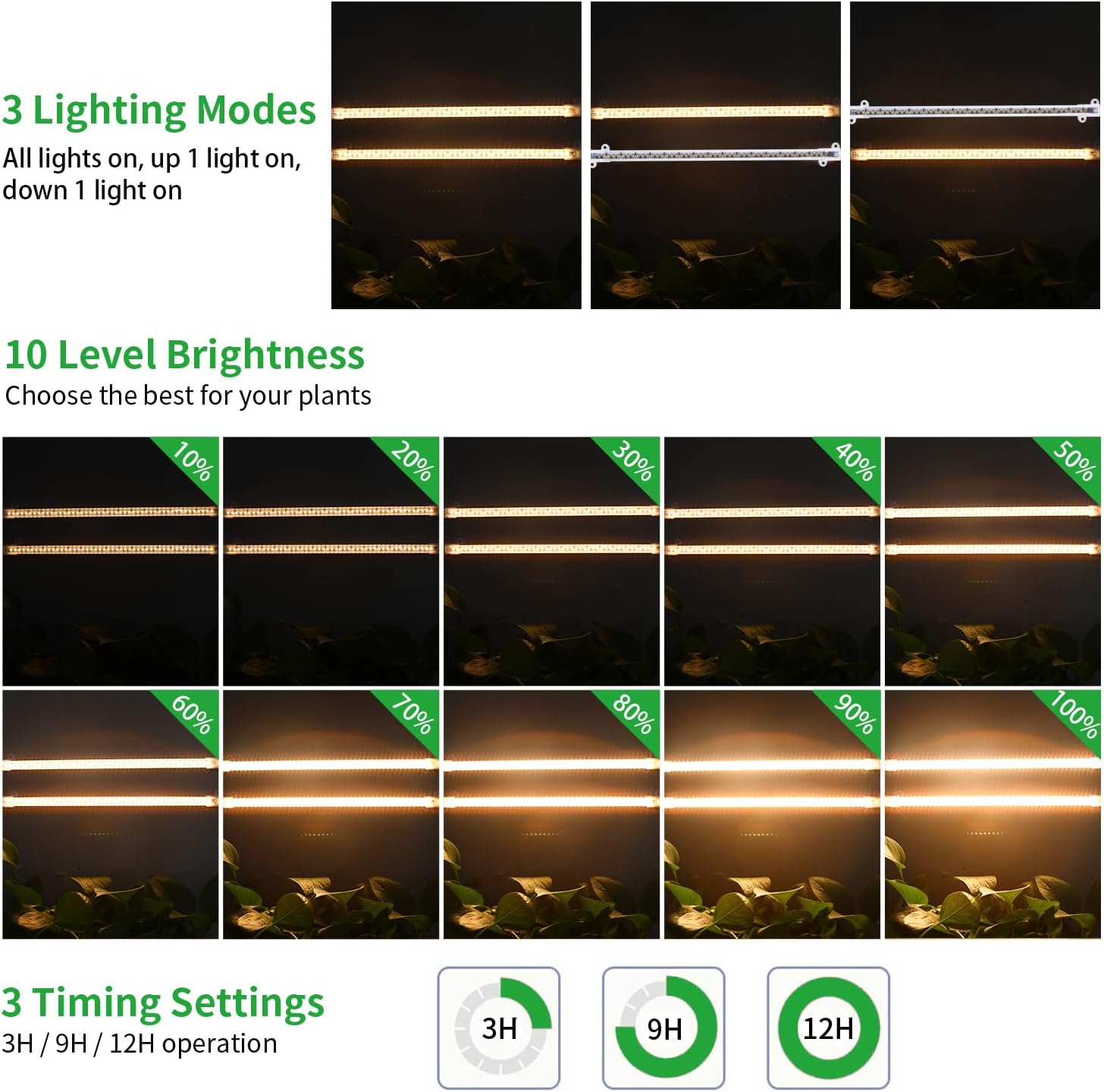 Tiras de luz LED de crecimiento, luces de crecimiento para plantas de interior de espectro completo 3000K, 96 luces LED para plantas con