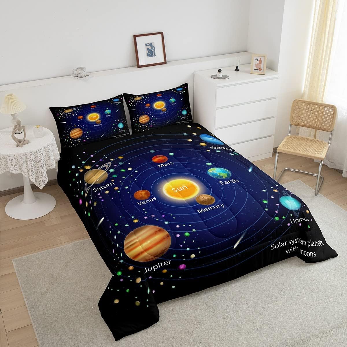 Feelyou Juego de edredón del espacio exterior para niños, universo y planeta, juego de ropa de cama para niños y niñas, edredón de galaxia, planeta,