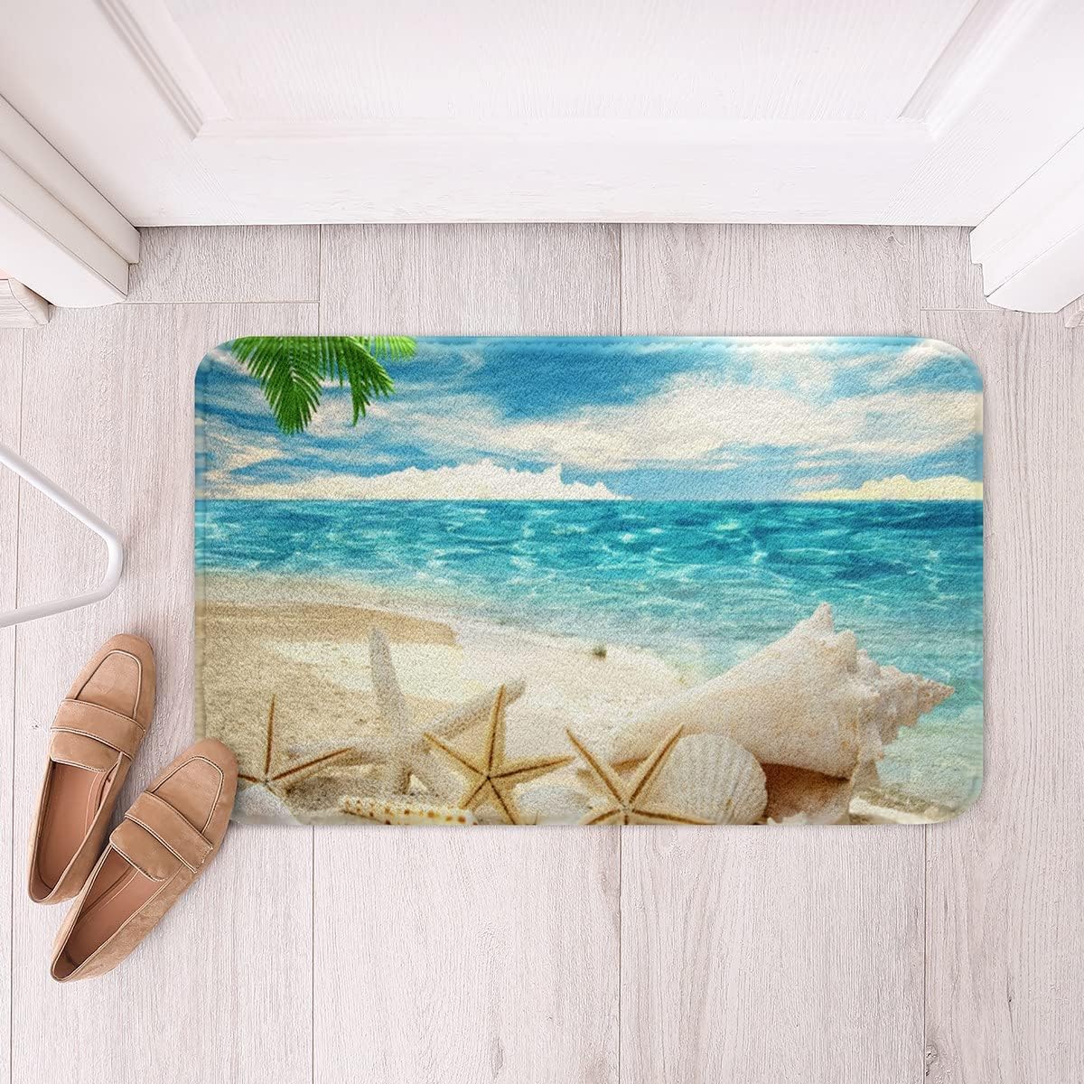 Erosebridal Alfombras de baño con temática de playa, alfombras de baño con estampado de conchas y estrellas de mar, 16 x 24 pulgadas, tapetes