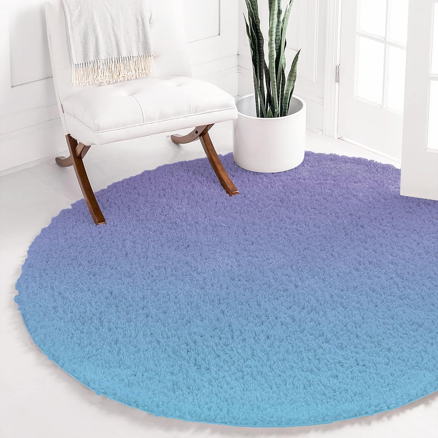 Alfombra redonda de sirena degradada, color morado, turquesa, alfombra redonda de sirena esponjosa, alfombra suave de arte moderno, antideslizante,