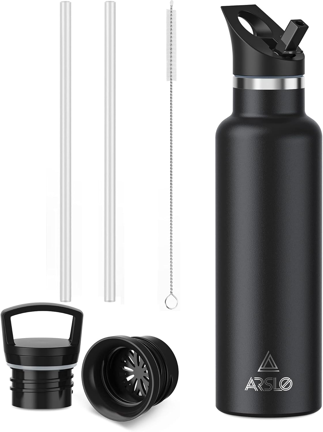 Arslo Botella de agua de acero inoxidable con popote  Botella de agua aislada para deportes, gimnasio, escuela, viajes, adultos y niños  Mantiene el