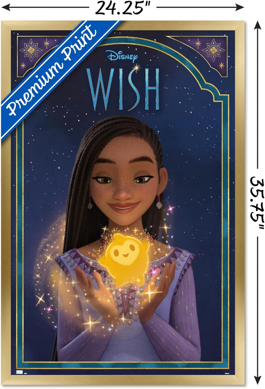 Trends International Disney Wish – Póster de pared de Asha & Star, 22.37 x 34.00 pulgadas, versión enmarcada en oro