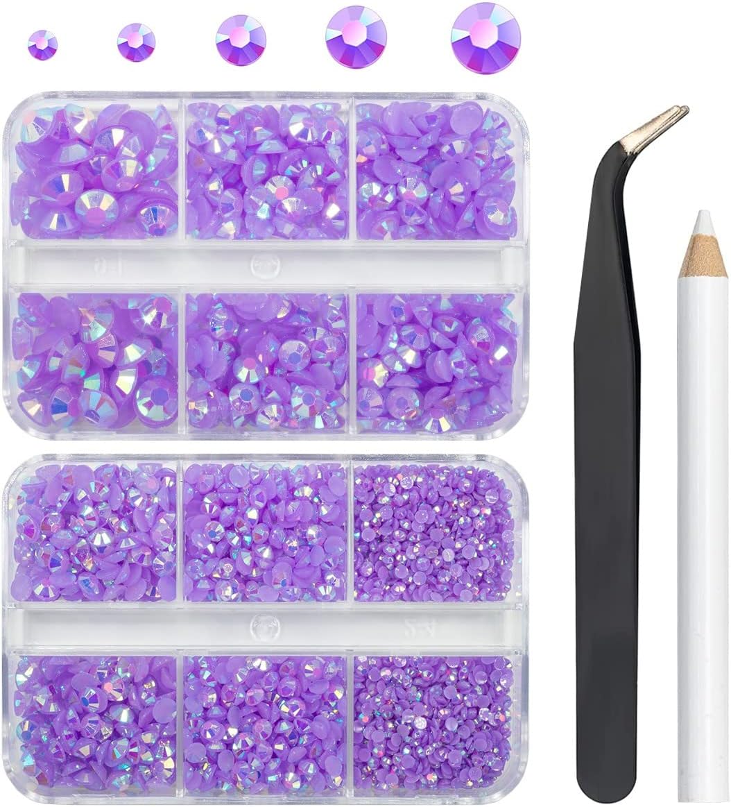 qiipii 3060 diamantes de imitación de resina AB violeta para manualidades, color morado claro AB con parte trasera plana, diamantes de imitación de
