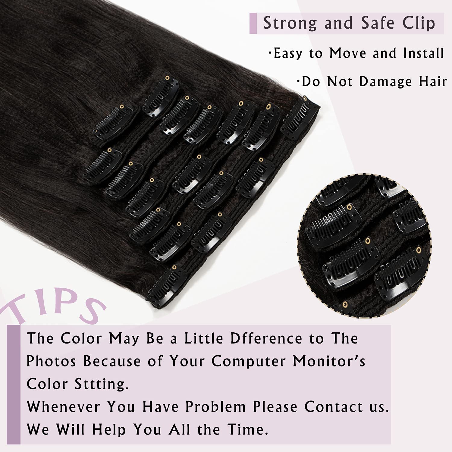 Anrosa Yaki – Extensiones de cabello humano Yaki con clip, extensiones de cabello humano Yaki con clip, para afroamericano, cabello lacio Yaki,