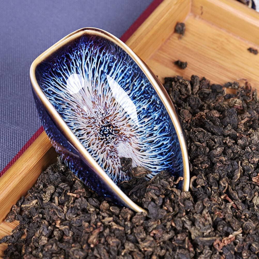 Angoily Recipiente de té de porcelana, cuchara de té chino, cuchara de té de hojas sueltas, pala de té decorativa Kongfu, cucharas medidoras de