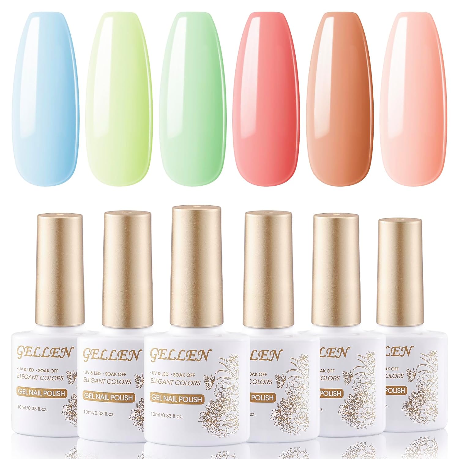Gellen Juego de esmaltes de uñas de gel, 6 colores de caramelo brillante, tonos dulces frescos, de verano a la moda, femenino, curado UV, regalo
