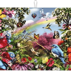 Tapete de secado de platos con diseño de flores de pájaro para encimera de cocina, extra grande, absorbente, microfibra de secado rápido, accesorios Tapete de secado de platos con diseño de flores de pájaro para encimera de cocina, extra grande, absorbente, microfibra de secado rápido, accesorios