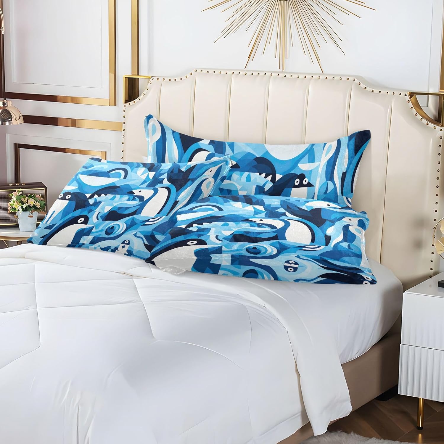 Fundas de almohada con diseño de pingüino iceberg, diseño ártico de mar azul, agradable a la piel, tamaño King, 21 x 54 pulgadas, funda de almohada