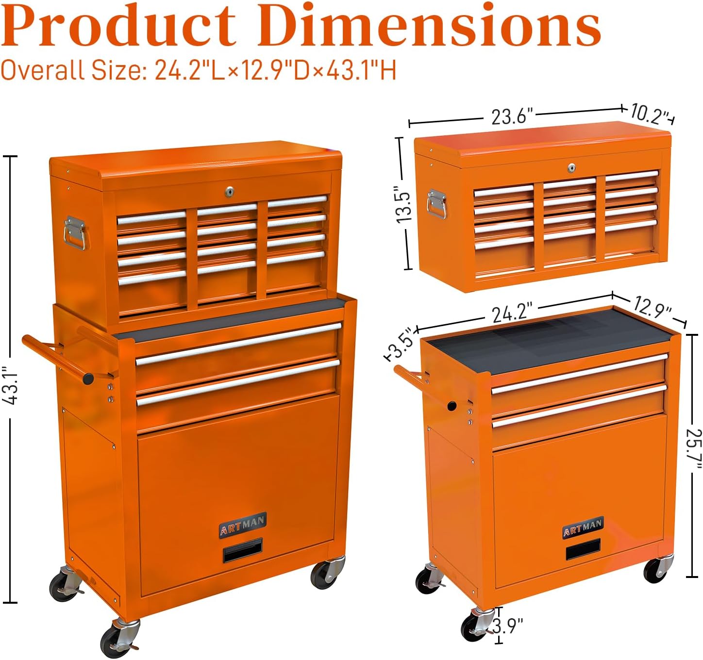 Caja de herramientas rodante de alta capacidad con caja de herramientas de 8 cajones sobre ruedas, carrito de herramientas multifuncional, gabinete