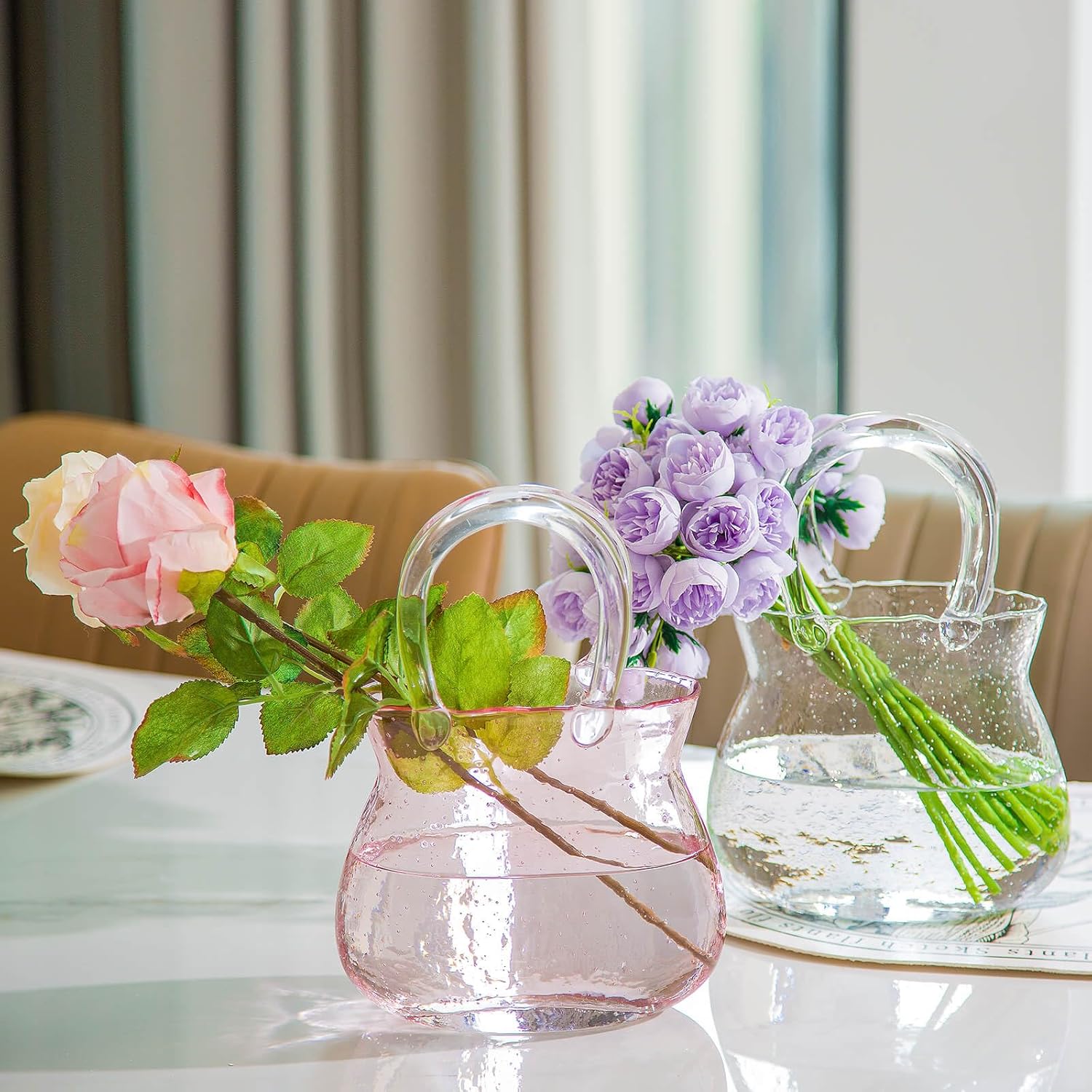 Florero único para centros de mesa, florero estético de cristal para decoración de habitación de flores, bonito jarrón decorativo moderno de vidrio