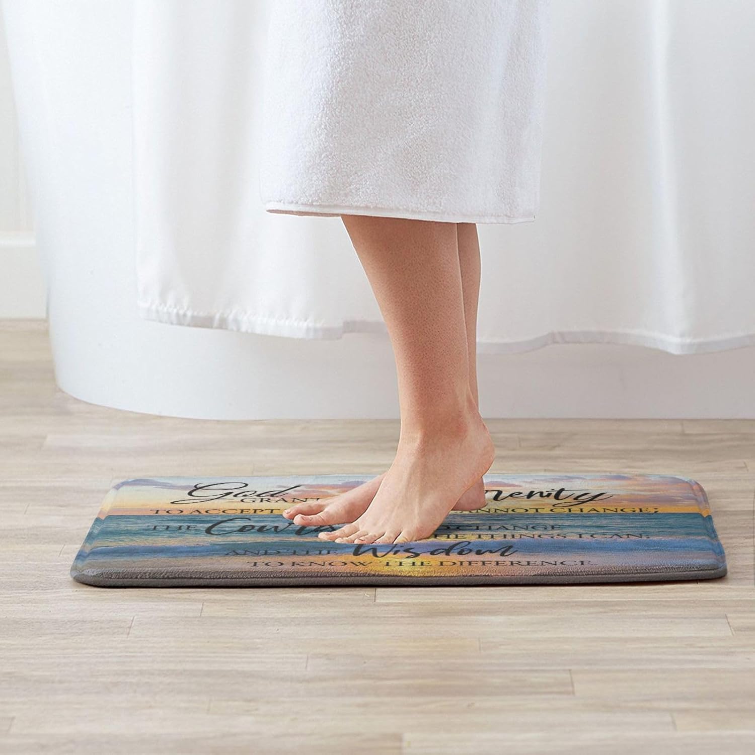 Tapete de baño costero de playa, antideslizante, de secado rápido, lavable, para oración de serenidad, ducha, para baño, cocina, comedor, sala de
