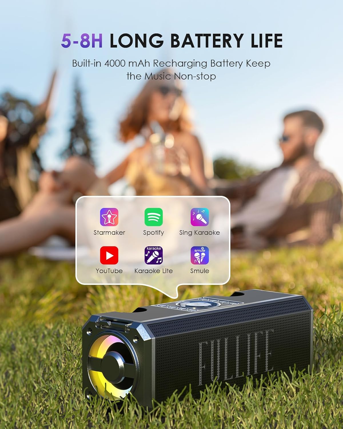 Máquina de karaoke para adultosniños con 2 micrófonos inalámbricos UHF, XIZJ 4000mAh altavoz portátil Bluetooth de karaoke con correaluces RGB,