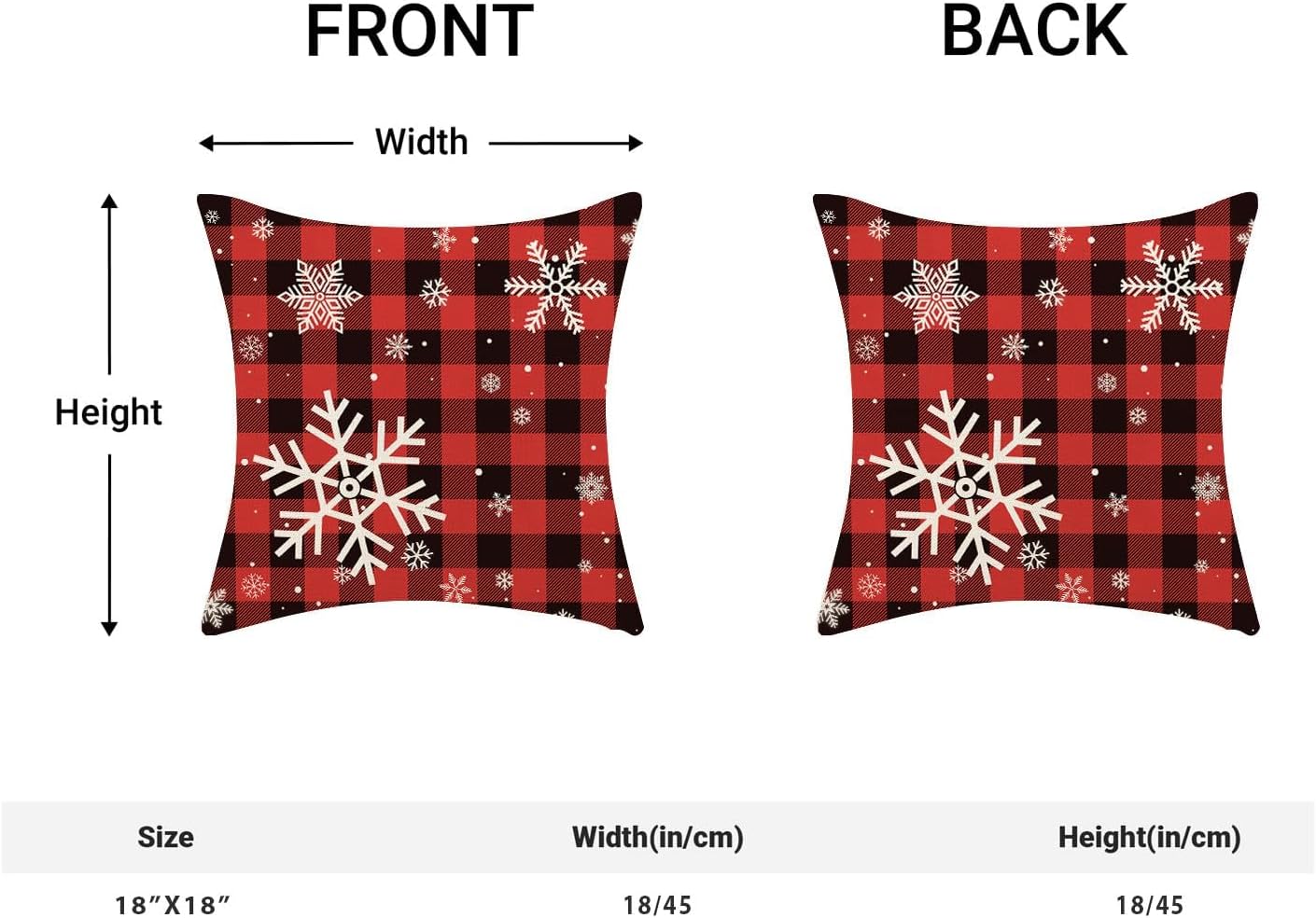 Yxuiyal Fundas de almohada navideñas de 18 x 18 pulgadas, juego de 2 fundas de almohada a cuadros de búfalo negro y rojo para decoración de Navidad,