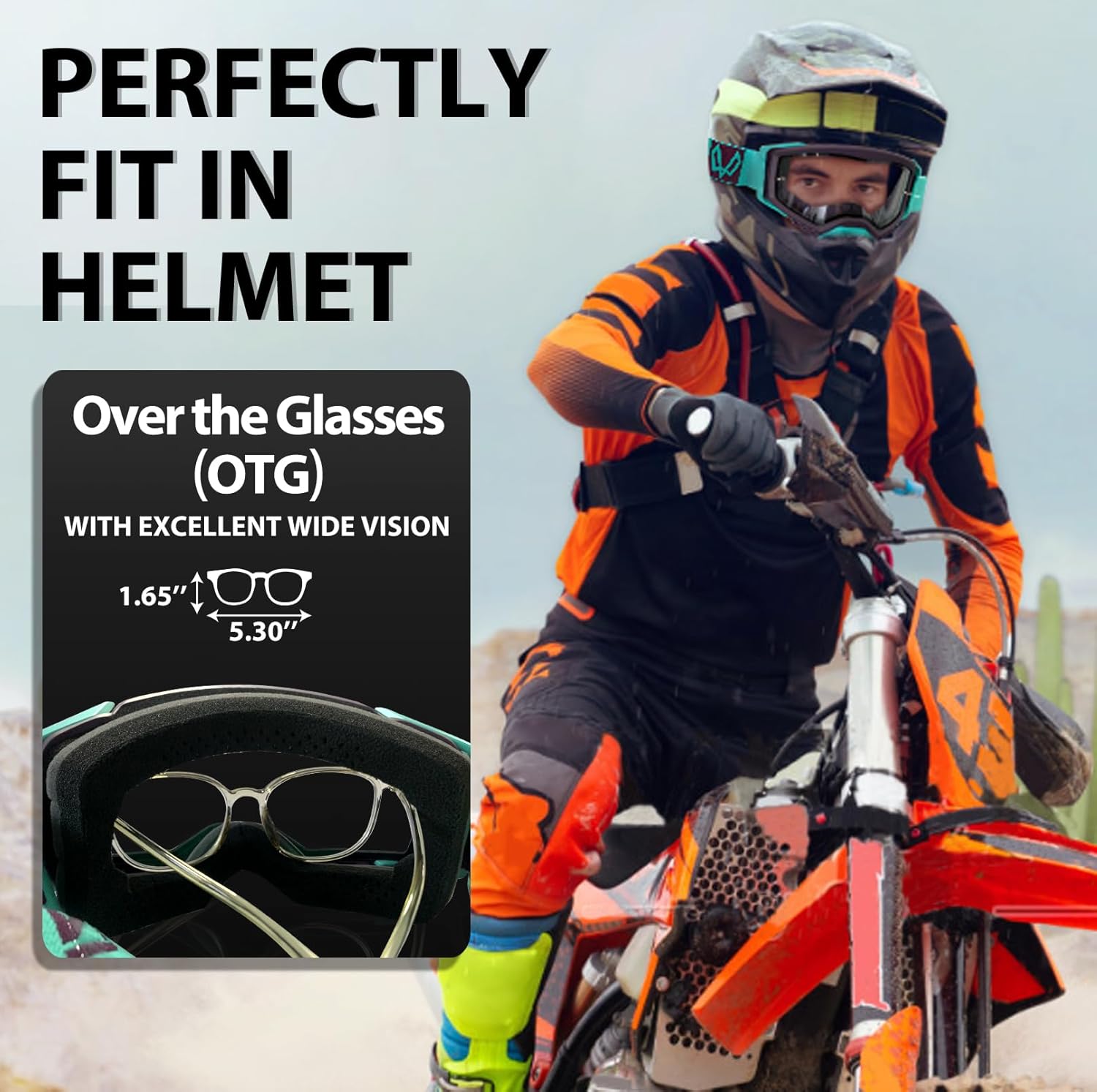 Gafas de motocross OTG, gafas de motocross ATV para hombres, mujeres, adultos, jóvenes, gafas de motocicleta de visión amplia
